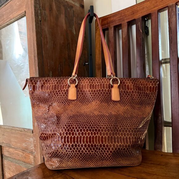 Dooney & Bourke Charleston Snake Embossed Leather Shopper Tote - Picture 3 of 15